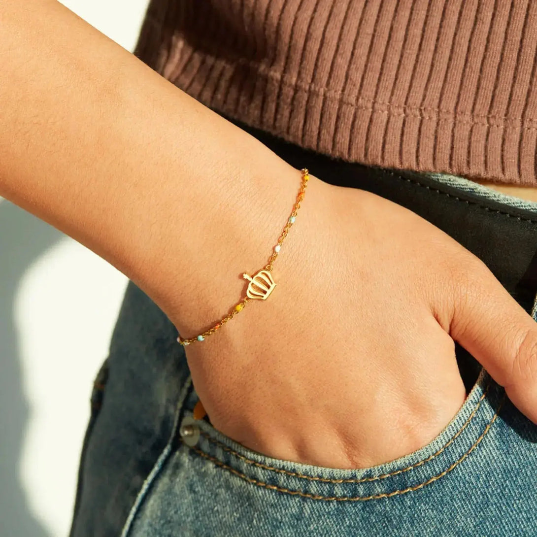 Lovcia Crown Shape 18K Gold-Plated Bead Bracelet-Bracelets-Gold-One Size-Gold