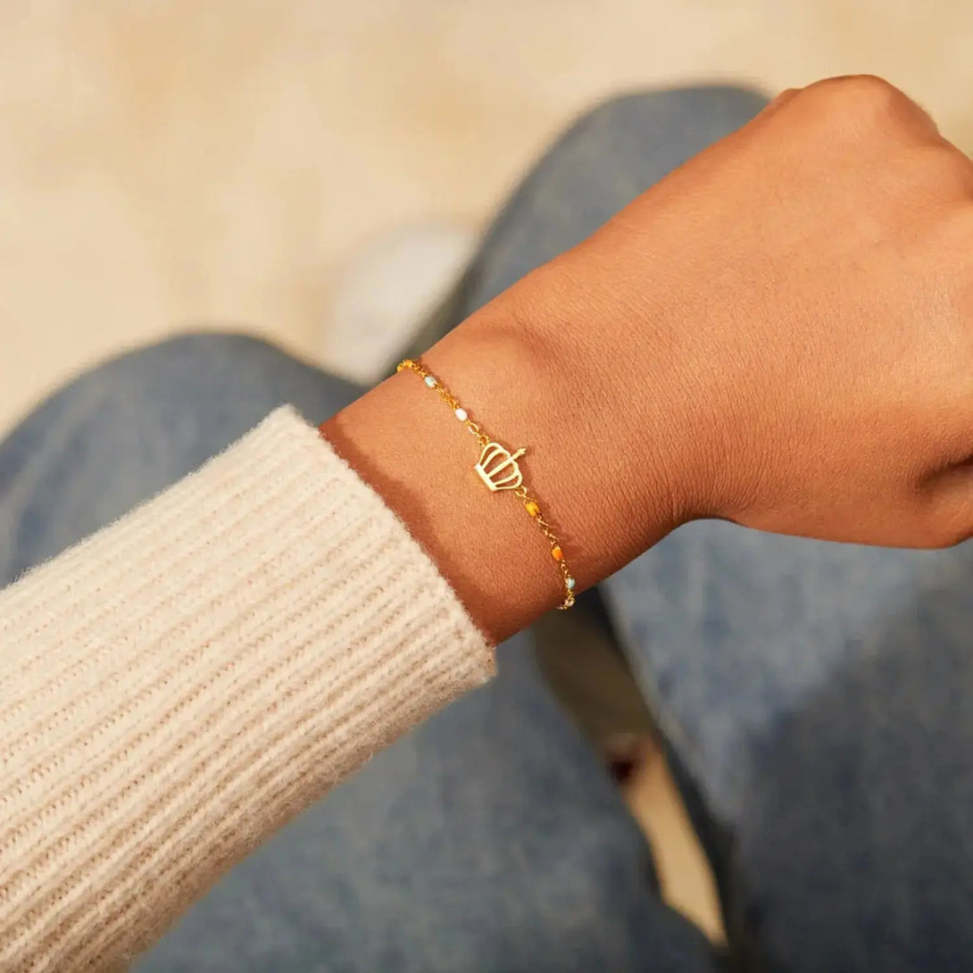 Lovcia Crown Shape 18K Gold-Plated Bead Bracelet-Bracelets-Gold-One Size-Gold