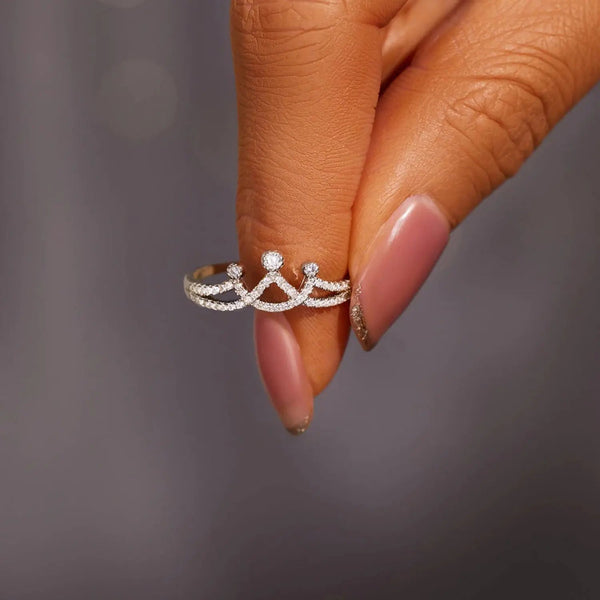 Lovcia Crown Shape Inlaid Zircon 925 Sterling Silver Ring-Rings-Silver-6-Silver