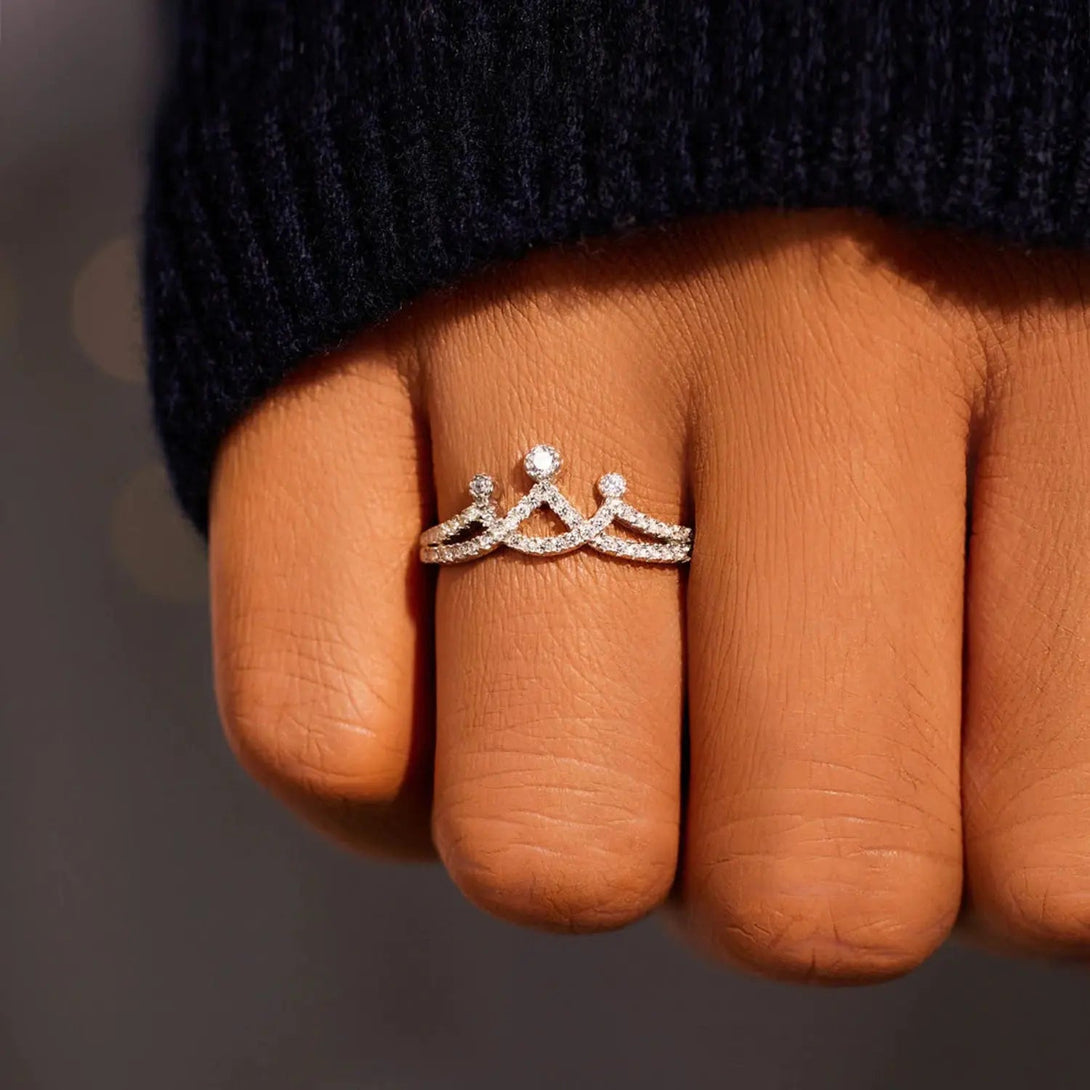Lovcia Crown Shape Inlaid Zircon 925 Sterling Silver Ring-Rings-Silver-6-Silver