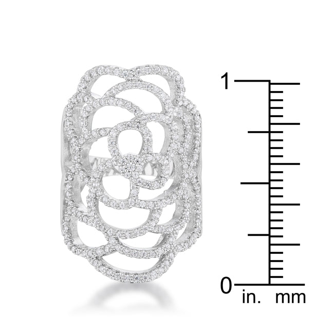 Lovcia Crystal Cascade 1.25ct CZ Rhodium-Plated Filigree Design Cocktail Ring-Rings-5-5