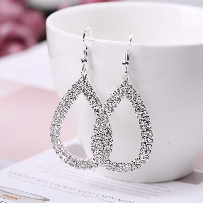 Lovcia Crystal Embellished Hollow Water Drop Fashion Earrings for Women-Earrings-Silver-Silver