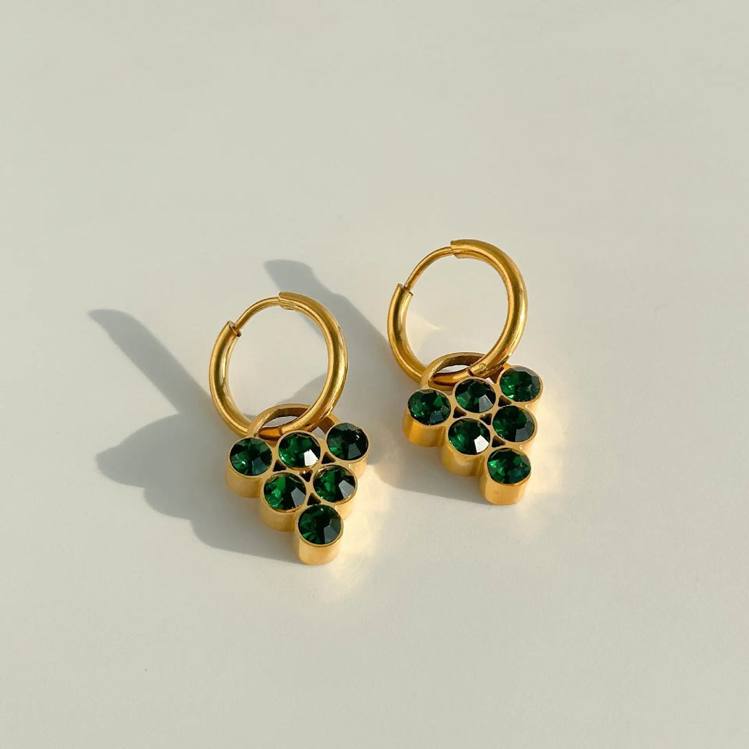 Lovcia Crystal Grape 18K Gold Plated Titanium Steel Necklace and Earrings Fashion Jewellery Set for Women-Necklaces-Green Crystal Grape Earrings-Green Crystal Grape Earrings
