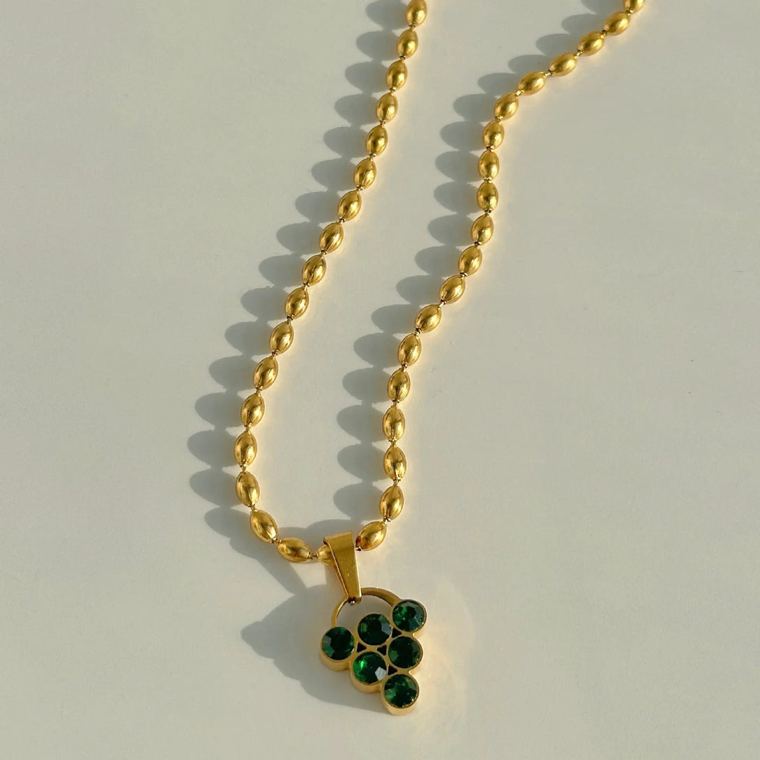 Lovcia Crystal Grape 18K Gold Plated Titanium Steel Necklace and Earrings Fashion Jewellery Set for Women-Necklaces-Green Crystal Grape Necklace-Green Crystal Grape Necklace