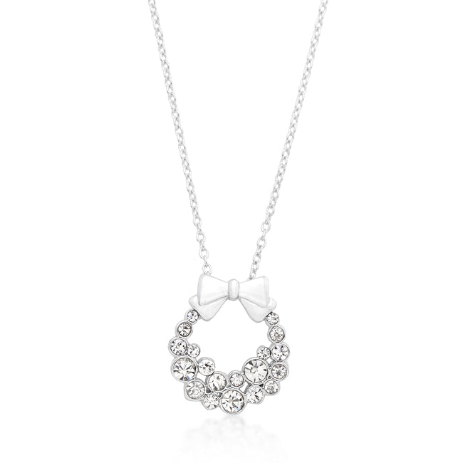 Lovcia Crystal Holiday Wreath Pendant Necklace-Pendants-