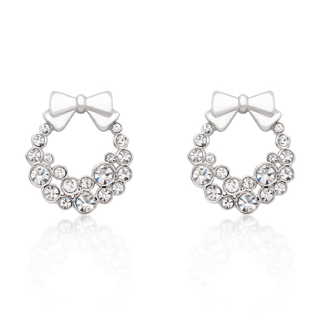 Lovcia Crystal Holiday Wreath Rhodium Earrings-Earrings-