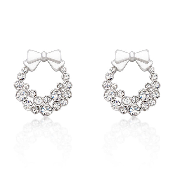 Lovcia Crystal Holiday Wreath Rhodium Earrings-Earrings-