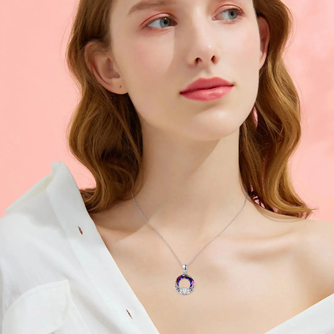 Lovcia Crystal Necklace 925 Sterling Silver Necklace Lotus Amulet Protection Good Luck Necklace Jewellery Gifts for Ladies Women Girls-Necklaces-platinum-15-O chain-platinum