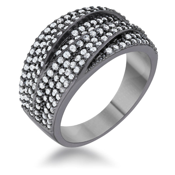 Lovcia Crystal Shine CZ Hematite Cocktail Ring with Blue Cat's Eye Stone-Rings-5-5