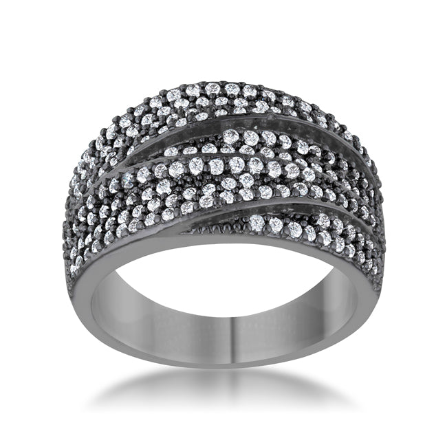 Lovcia Crystal Shine CZ Hematite Cocktail Ring with Blue Cat's Eye Stone-Rings-5-5