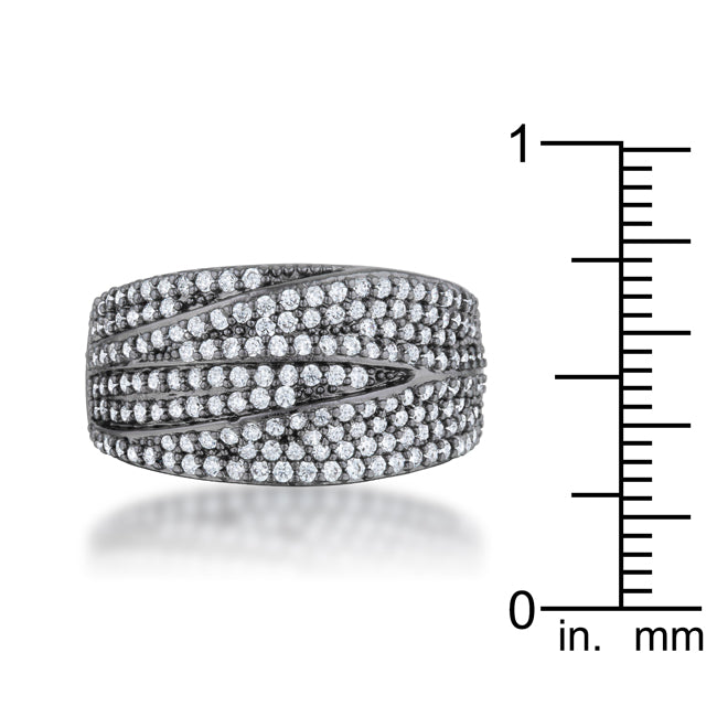 Lovcia Crystal Shine CZ Hematite Cocktail Ring with Blue Cat's Eye Stone-Rings-5-5