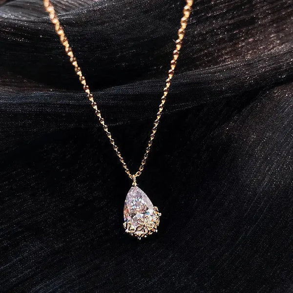 LOVCIA Crystal Water Drop Pendant Necklace Women