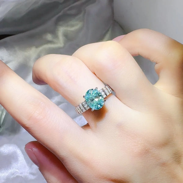 Lovcia Crystalline Sparkle 2 Carat Moissanite 925 Sterling Silver Ring for Women - Turquoise-5- - Buy latest trendy Rings for Women and Girls