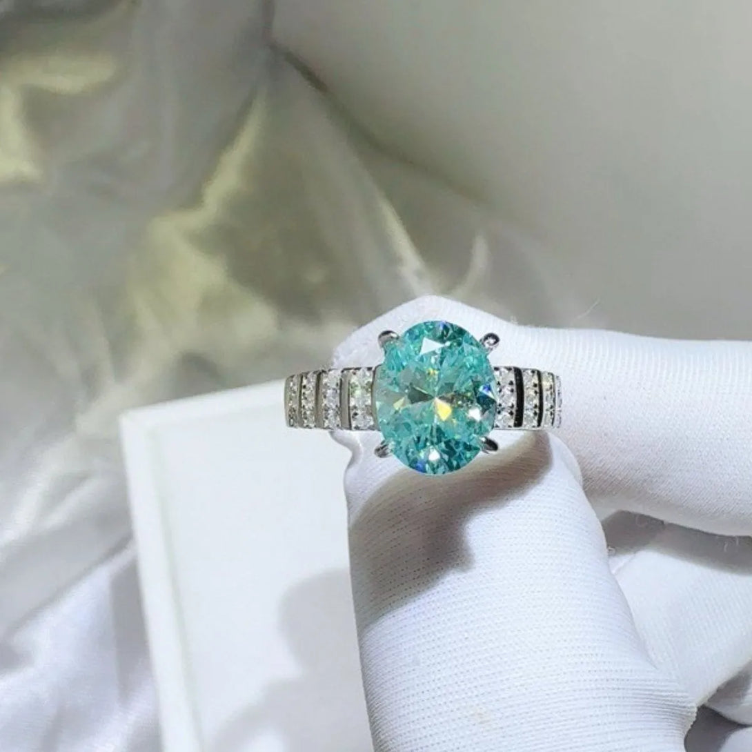 Lovcia Crystalline Sparkle 2 Carat Moissanite 925 Sterling Silver Ring for Women - Turquoise-5- - Buy latest trendy Rings for Women and Girls