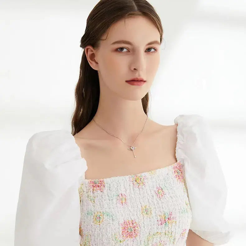 Lovcia Cupid's Heart Angel Wing Necklace with Crystal Tassel Clavicle Chain-Earrings-Silver-Silver
