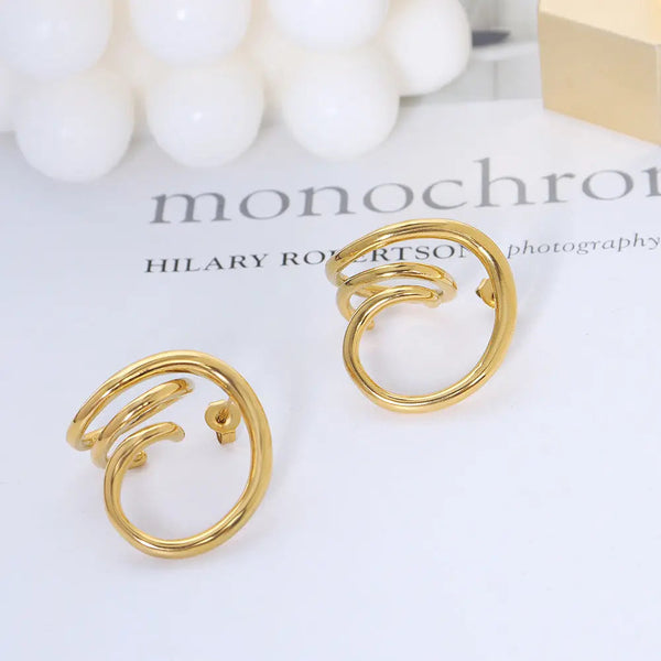 Lovcia Customizable Bold Titanium Steel Geometric Earrings-Earrings-A Pair Of Gold Earrings-A Pair Of Gold Earrings