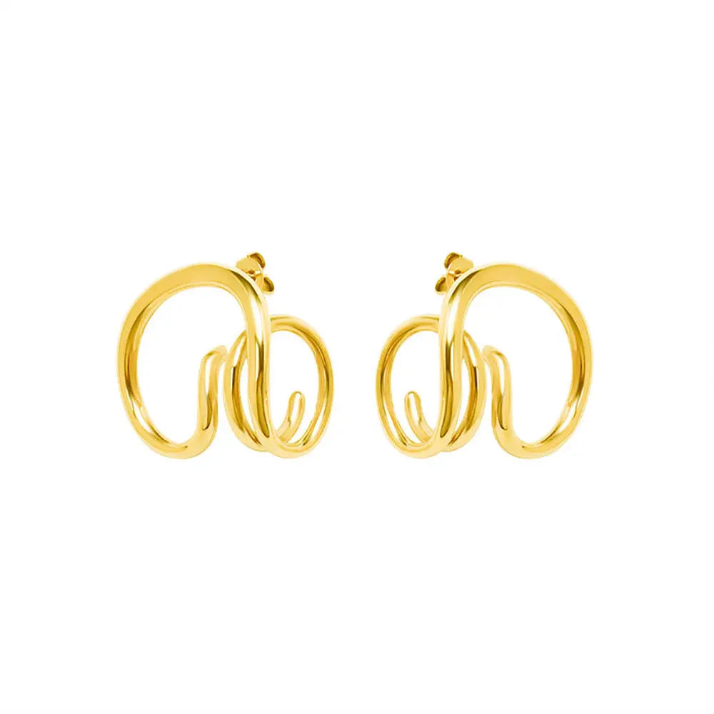 Lovcia Customizable Bold Titanium Steel Geometric Earrings-Earrings-A Pair Of Gold Earrings-A Pair Of Gold Earrings