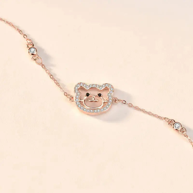 Lovcia Cute Animal CZ Bear Head 925 Sterling Silver Bracelet-Bracelets-Rose Gold-Rose Gold