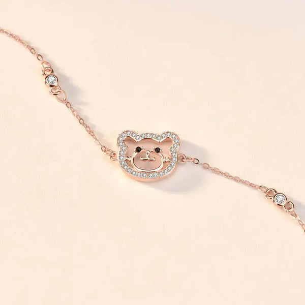 Lovcia Cute Animal CZ Bear Head 925 Sterling Silver Bracelet-Bracelets-Rose Gold-Rose Gold