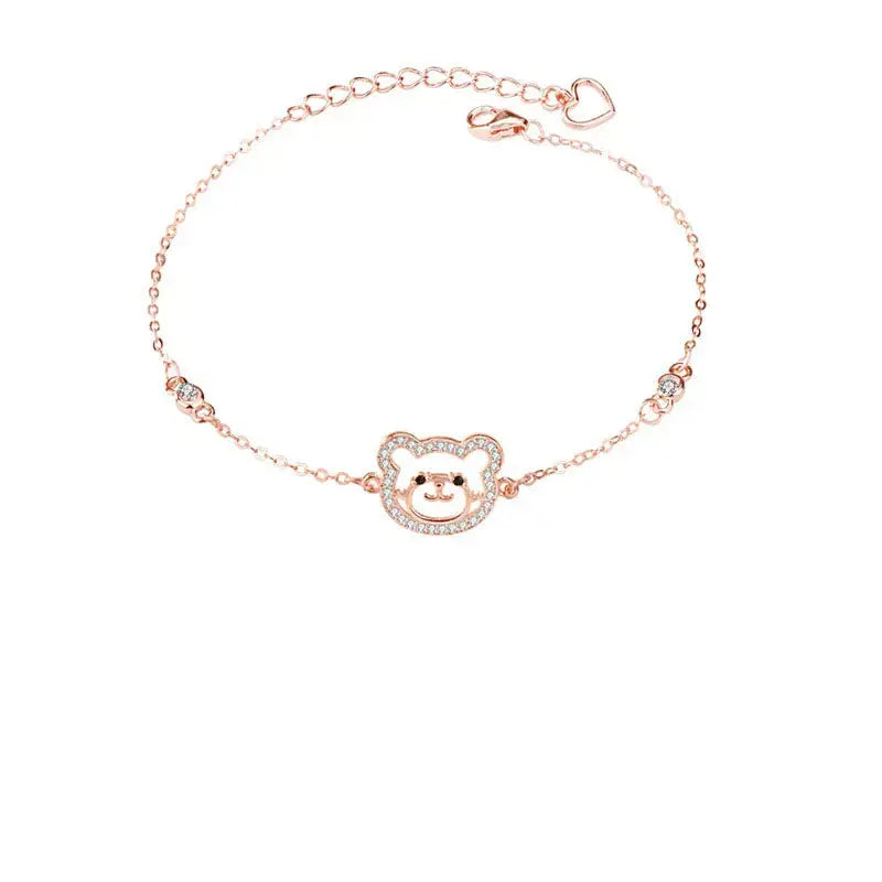 Lovcia Cute Animal CZ Bear Head 925 Sterling Silver Bracelet-Bracelets-Rose Gold-Rose Gold