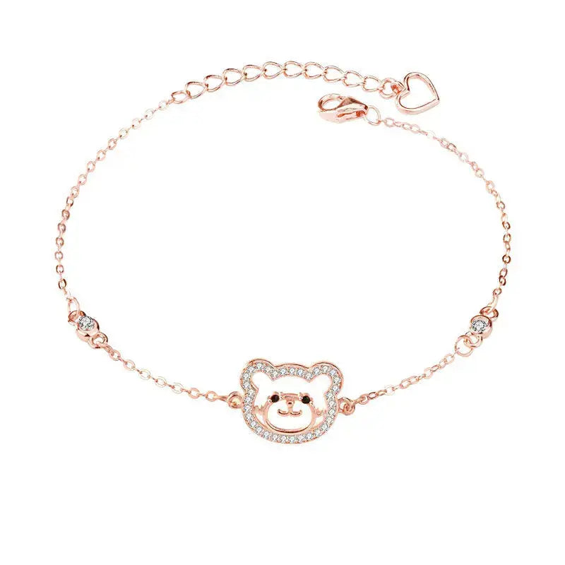 Lovcia Cute Animal CZ Bear Head 925 Sterling Silver Bracelet-Bracelets-Rose Gold-Rose Gold