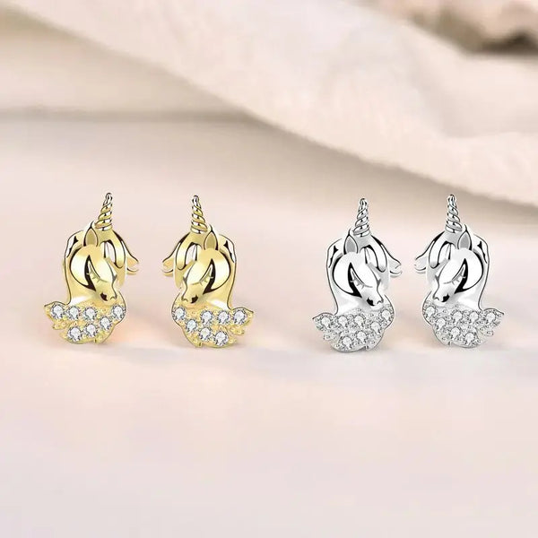 Lovcia Cute Animal CZ Unicorn 925 Sterling Silver Stud Earrings-Earrings-Silver-Silver