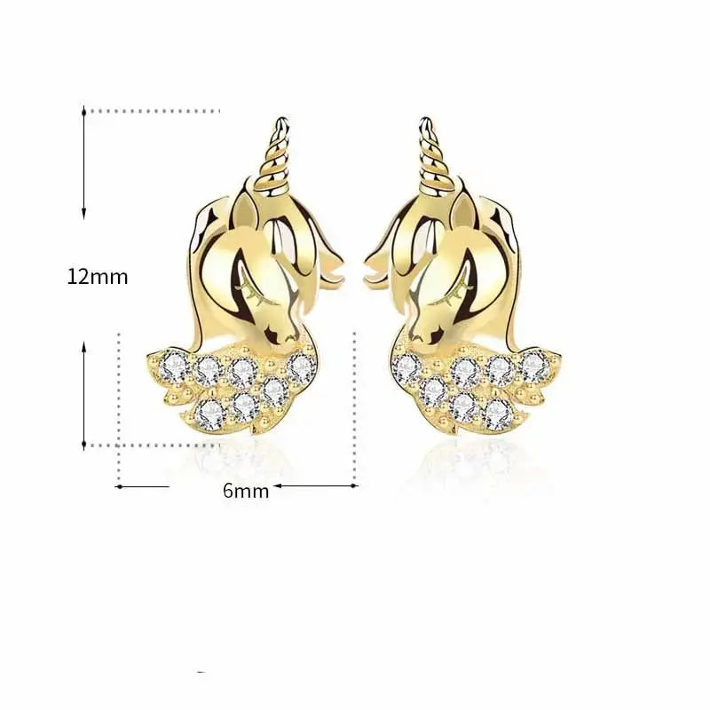 Lovcia Cute Animal CZ Unicorn 925 Sterling Silver Stud Earrings-Earrings-Silver-Silver