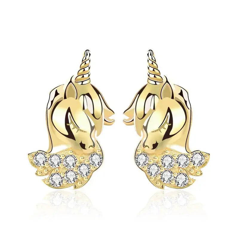Lovcia Cute Animal CZ Unicorn 925 Sterling Silver Stud Earrings-Earrings-Silver-Silver