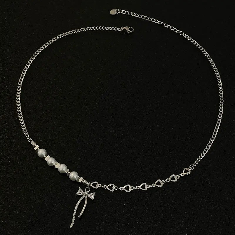 Lovcia Cute Bow Pearl Fashion Necklace Jewellery for Women-Necklaces-Bow Pearl Necklace-Bow Pearl Necklace