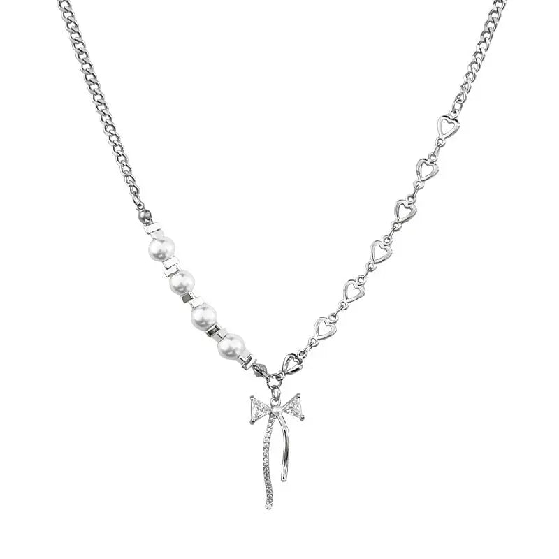 Lovcia Cute Bow Pearl Fashion Necklace Jewellery for Women-Necklaces-Bow Pearl Necklace-Bow Pearl Necklace