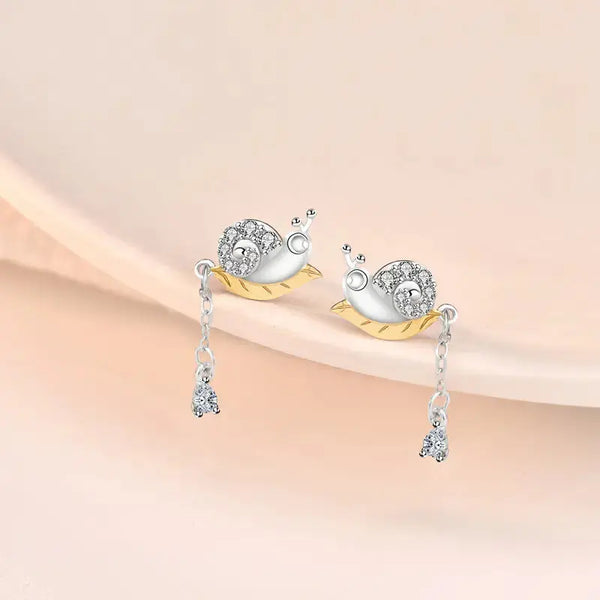 Lovcia Cute CZ Animal Snail Tassels 925 Sterling Silver Dangling Earrings-Earrings-Silver-Silver