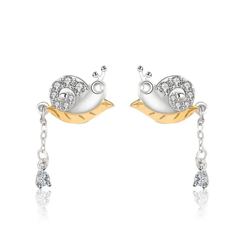 Lovcia Cute CZ Animal Snail Tassels 925 Sterling Silver Dangling Earrings-Earrings-Silver-Silver