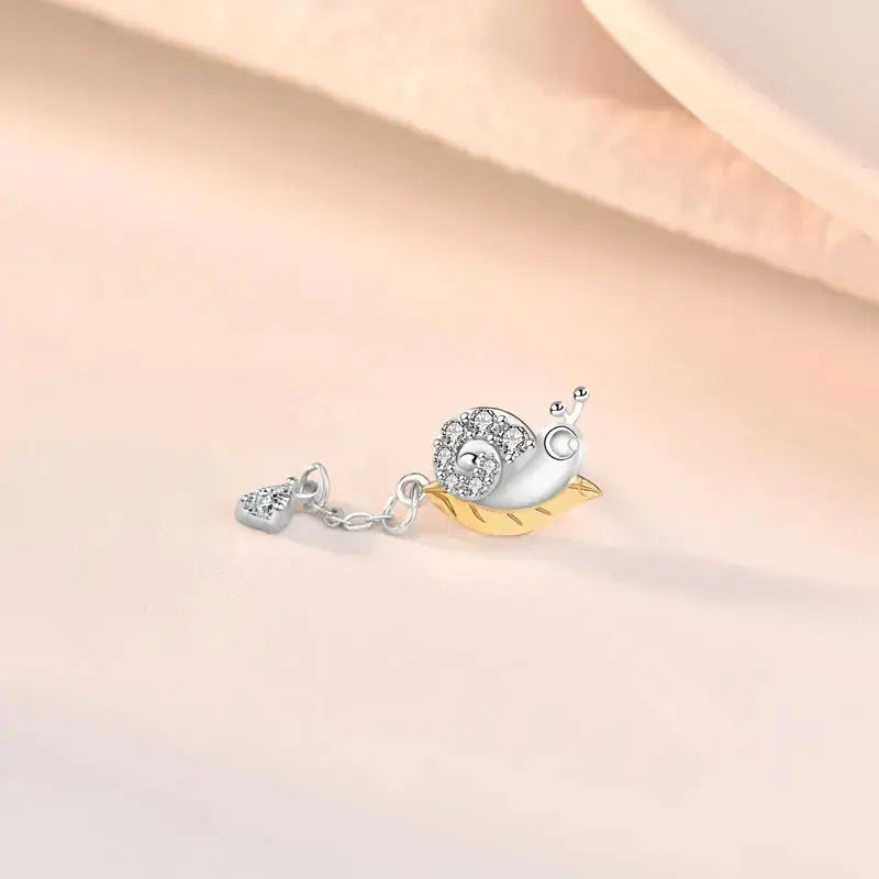 Lovcia Cute CZ Animal Snail Tassels 925 Sterling Silver Dangling Earrings-Earrings-Silver-Silver