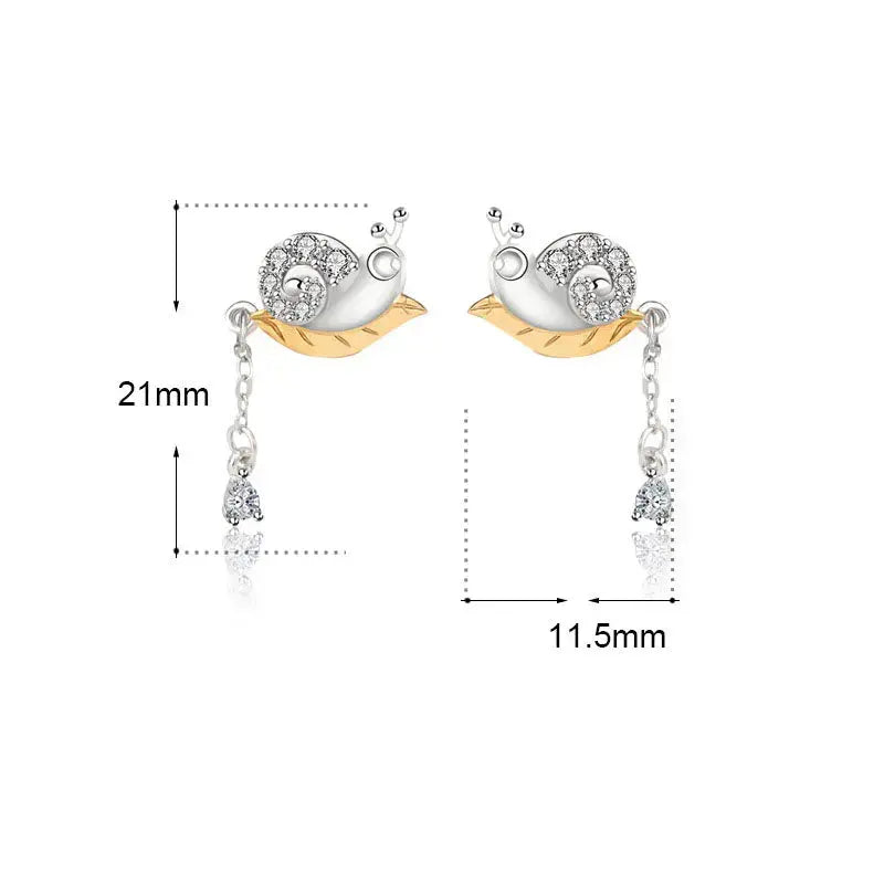 Lovcia Cute CZ Animal Snail Tassels 925 Sterling Silver Dangling Earrings-Earrings-Silver-Silver