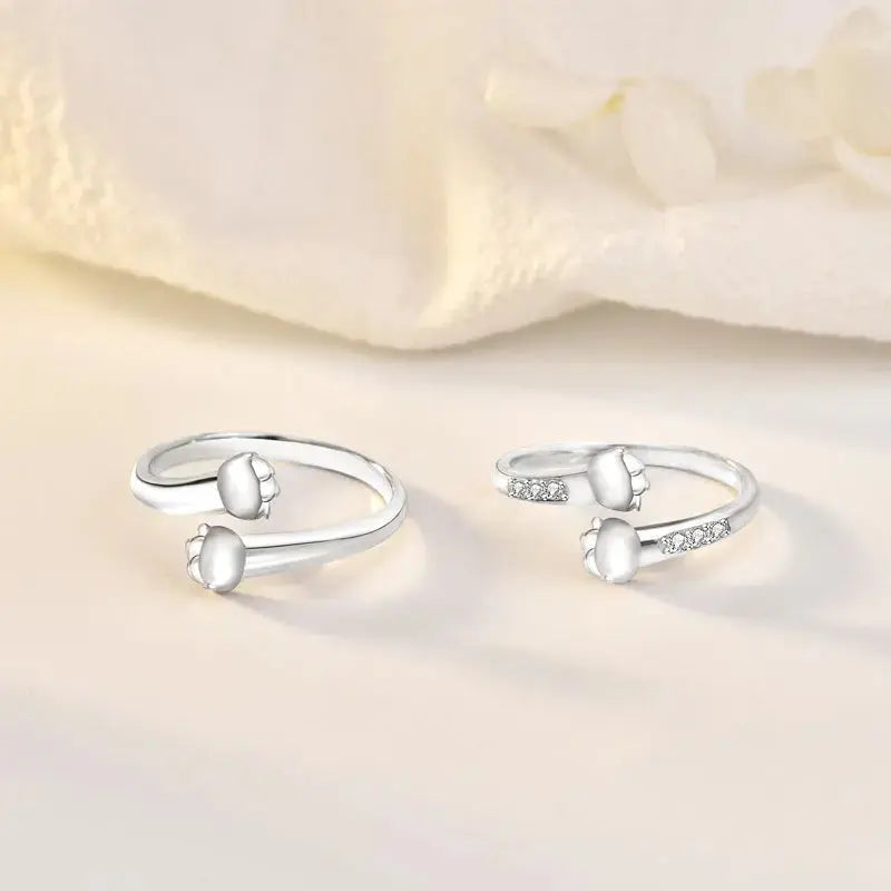 Lovcia Cute CZ Cat Paw Hug 925 Sterling Silver Adjustable Ring-Rings-Men Ring-Men Ring
