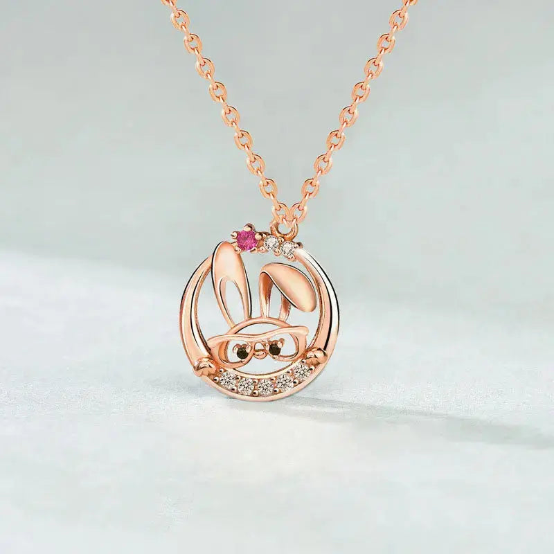 Lovcia Cute CZ Rabbit Head 925 Sterling Silver Necklace-Necklaces-Rhodium-Rhodium