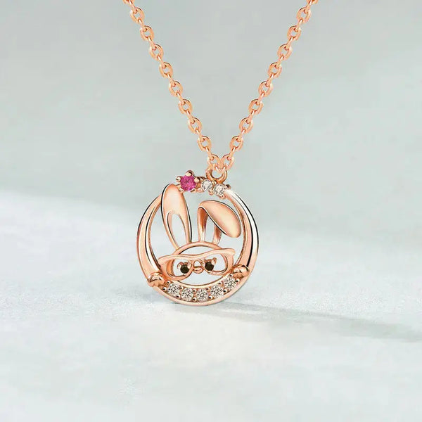 Lovcia Cute CZ Rabbit Head 925 Sterling Silver Necklace-Necklaces-Rhodium-Rhodium