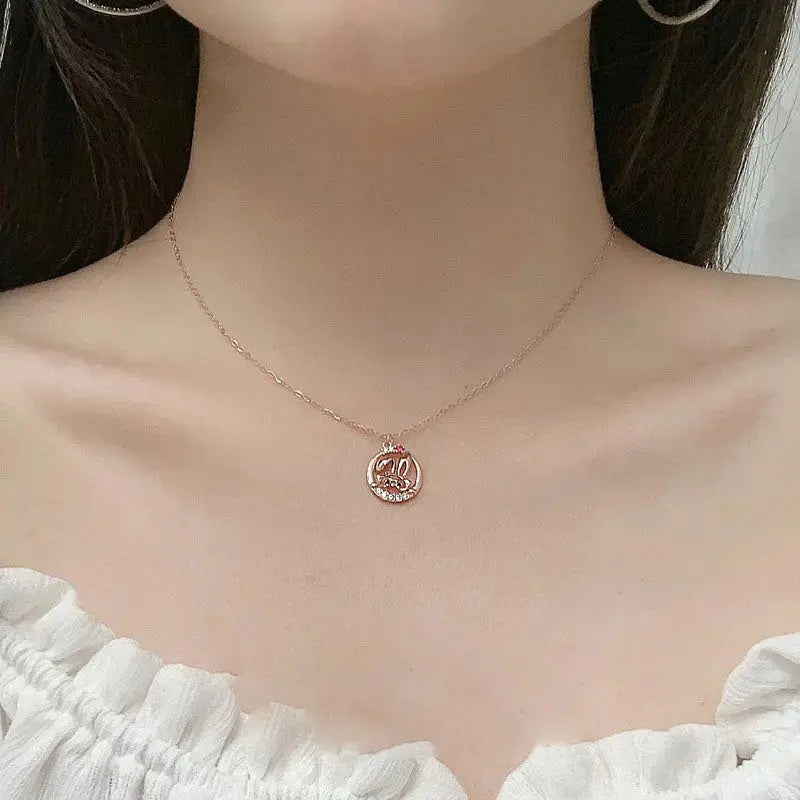 Lovcia Cute CZ Rabbit Head 925 Sterling Silver Necklace-Necklaces-Rhodium-Rhodium