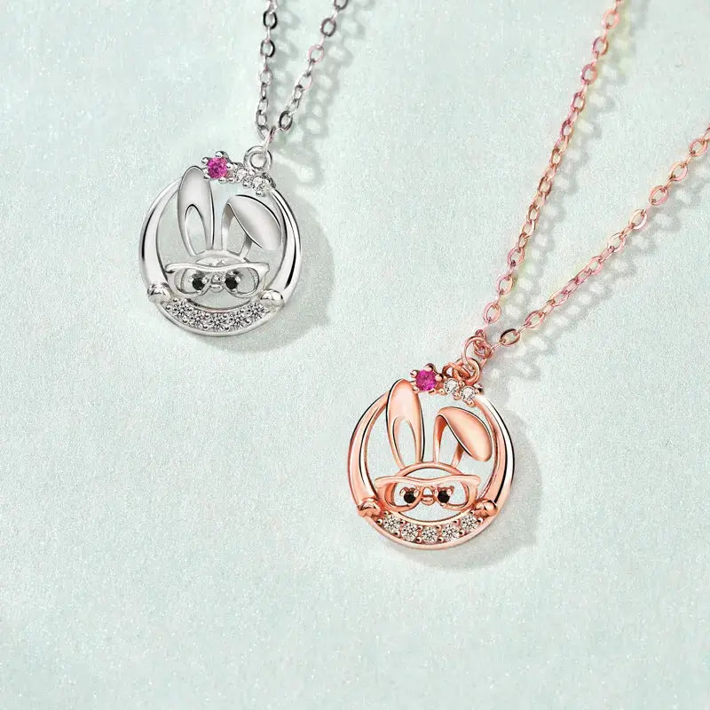 Lovcia Cute CZ Rabbit Head 925 Sterling Silver Necklace-Necklaces-Rhodium-Rhodium