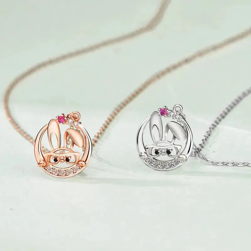 Lovcia Cute CZ Rabbit Head 925 Sterling Silver Necklace-Necklaces-Rhodium-Rhodium