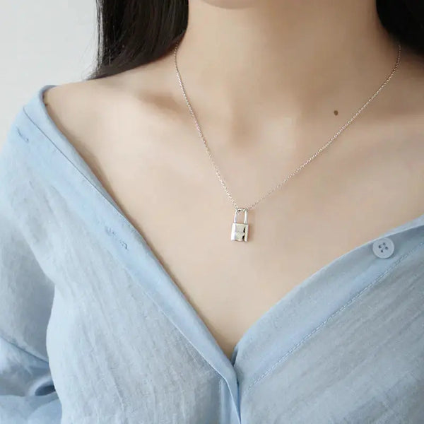 Lovcia Cute Freedom Letter Lock 925 Sterling Silver Necklace-Necklaces-