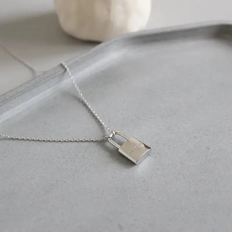 Lovcia Cute Freedom Letter Lock 925 Sterling Silver Necklace-Necklaces-