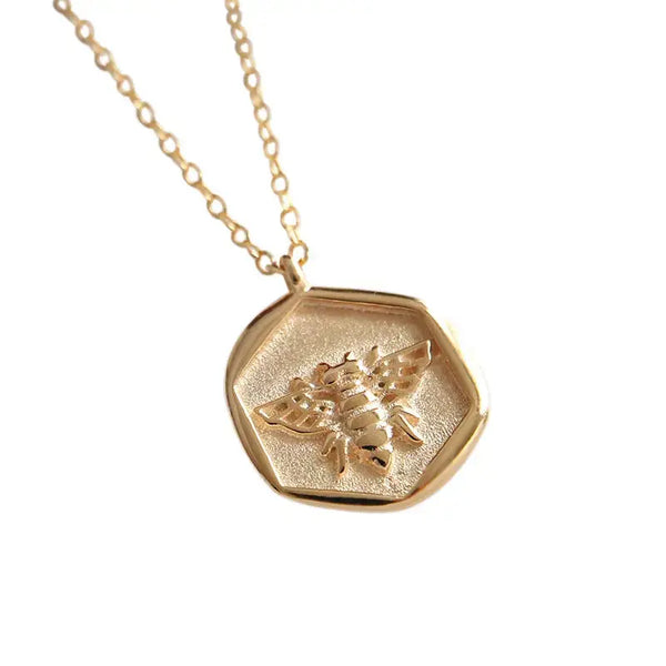 Lovcia Cute Honey Bee Tag 925 Sterling Silver Necklace-Necklaces-Champagne Gold-Champagne Gold