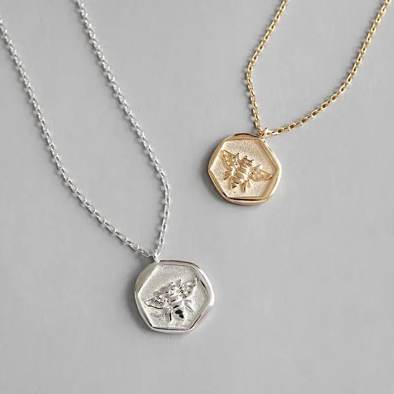 Lovcia Cute Honey Bee Tag 925 Sterling Silver Necklace-Necklaces-Champagne Gold-Champagne Gold