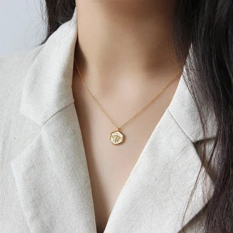 Lovcia Cute Honey Bee Tag 925 Sterling Silver Necklace-Necklaces-Champagne Gold-Champagne Gold