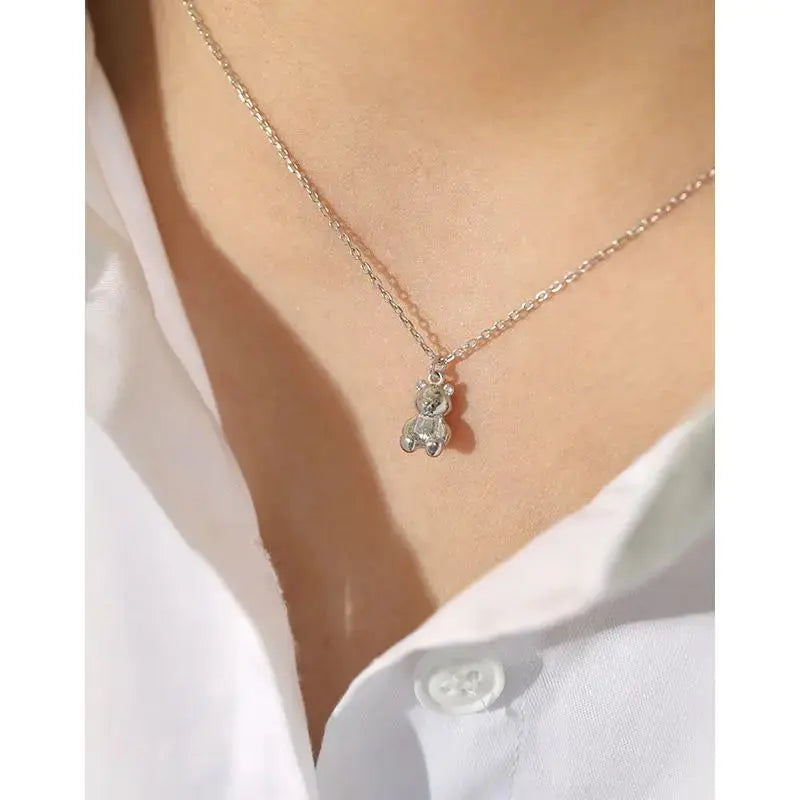 Lovcia Cute Mini Bear Animal 925 Sterling Silver Necklace-Necklaces-Silver-Silver