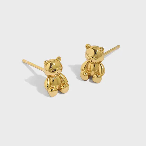 Lovcia Cute Mini Bear Animal Gift 925 Sterling Silver Stud Earrings-Earrings-Rhodium-Rhodium
