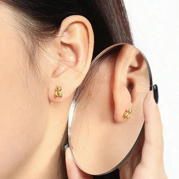 Lovcia Cute Mini Bear Animal Gift 925 Sterling Silver Stud Earrings-Earrings-Rhodium-Rhodium