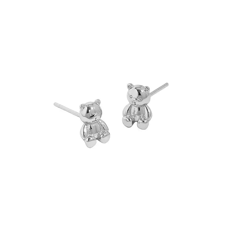 Lovcia Cute Mini Bear Animal Gift 925 Sterling Silver Stud Earrings-Earrings-Rhodium-Rhodium