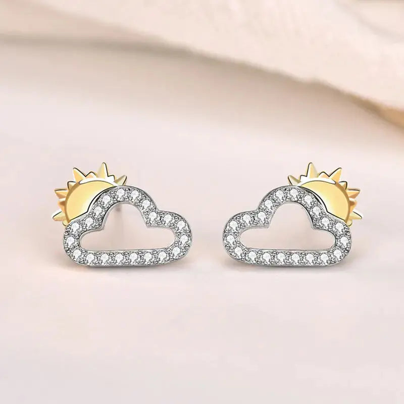 Lovcia Cute Mini CZ Cloud Sunrise 925 Sterling Silver Stud Earrings-Earrings-Silver-Silver